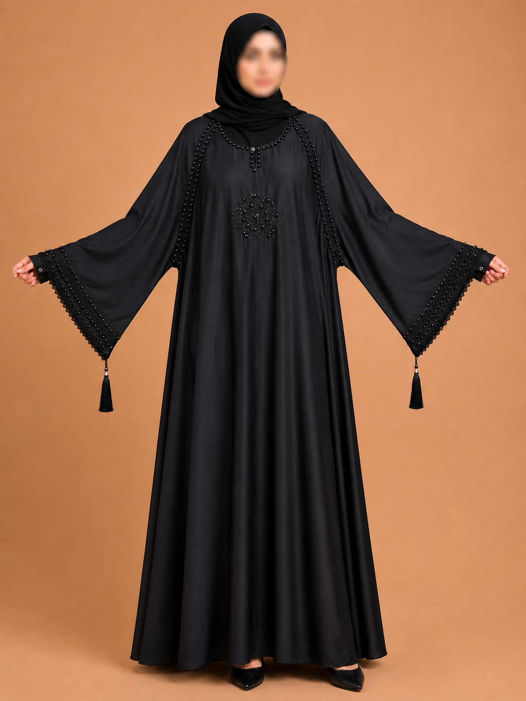 Premium Black Embellished Bell Sleeves Abaya
