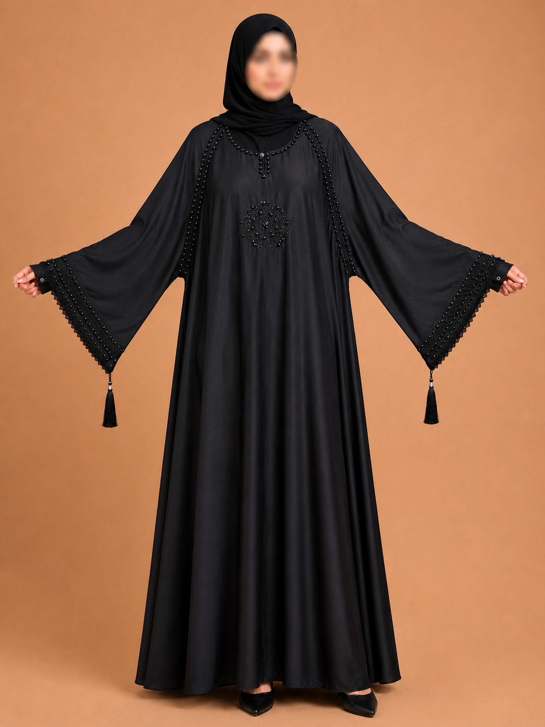 Premium Black Embellished Bell Sleeves Abaya